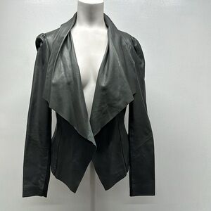 Bod And Christensen Jacket Genuine Leather Open Front Waterfall Hem Grey Small